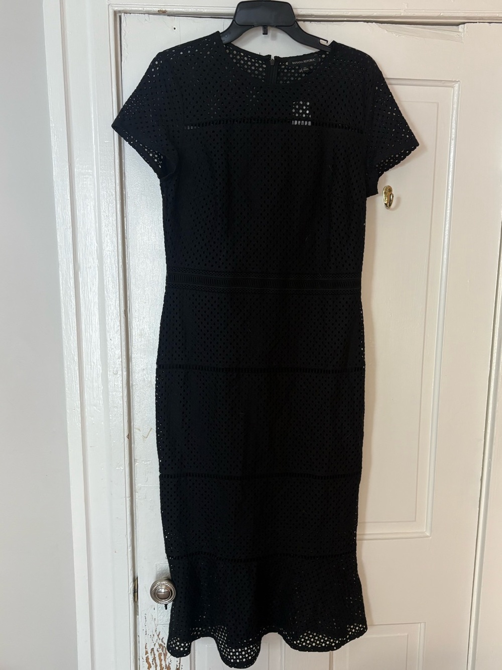 Banana Republic Black Eyelet Midi Dress with Flared Hem